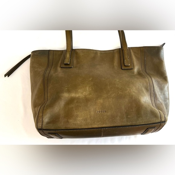 Fossil Emma Shopper Green Pastures Olive Green Leather Tote - Picture 3 of 16